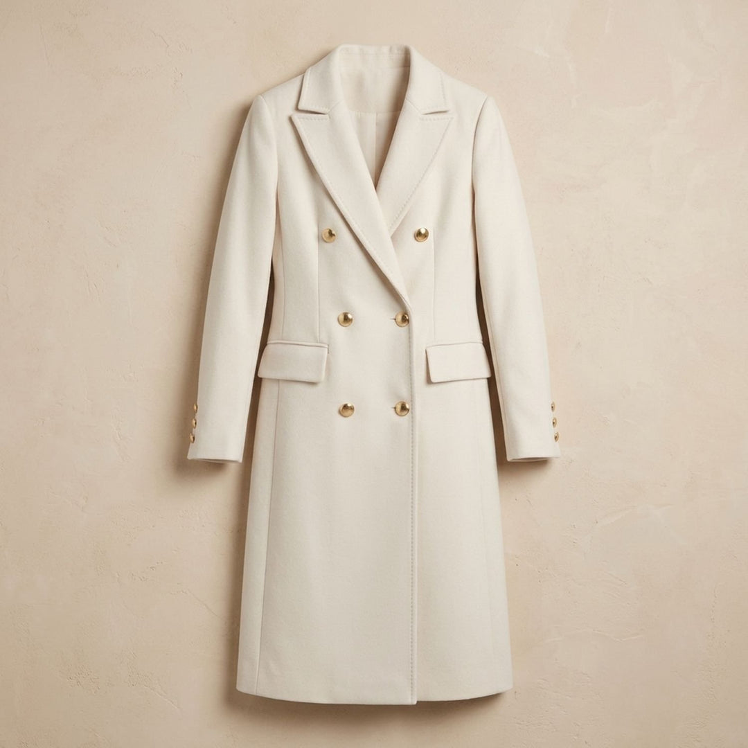 Women's Double-Breasted Longline Wool Coat Midi Overcoat