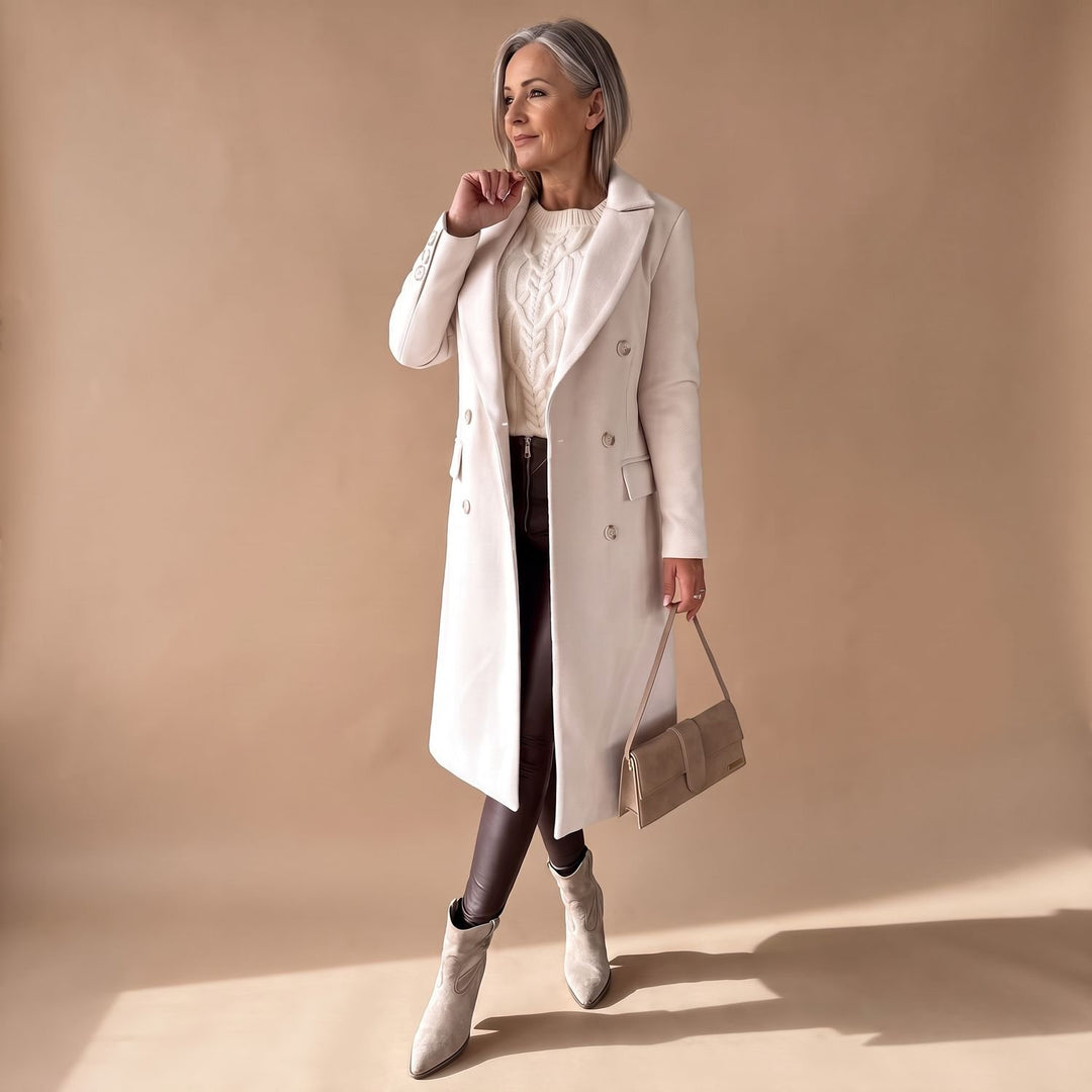 Women's Double-Breasted Longline Wool Coat Midi Overcoat