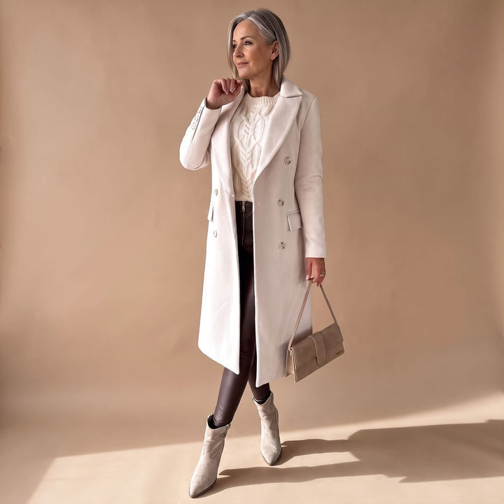Women's Double-Breasted Longline Wool Coat Midi Overcoat