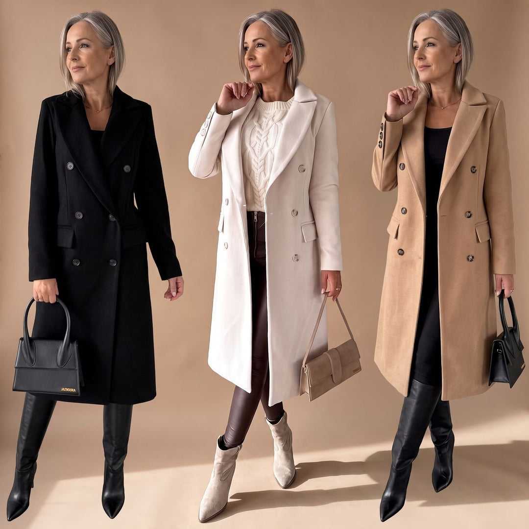 Women's Double-Breasted Longline Wool Coat Midi Overcoat