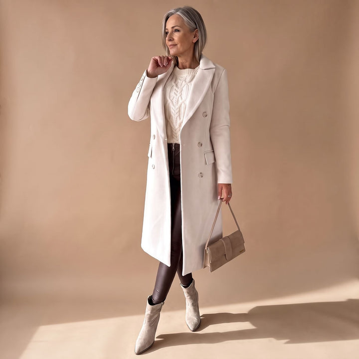 Women's Double-Breasted Longline Wool Coat Midi Overcoat