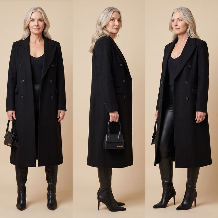 Women's Double-Breasted Longline Wool Coat Midi Overcoat
