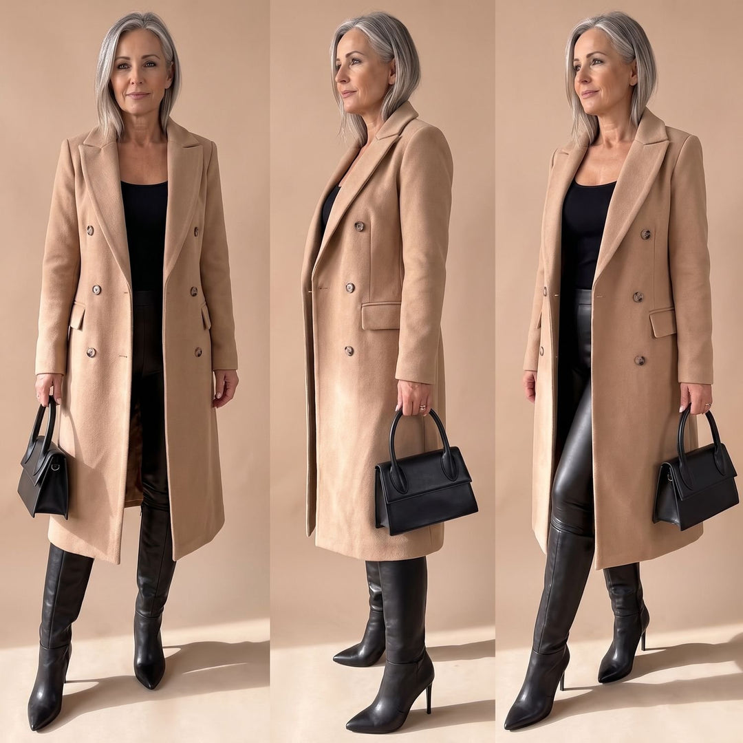 Women's Double-Breasted Longline Wool Coat Midi Overcoat