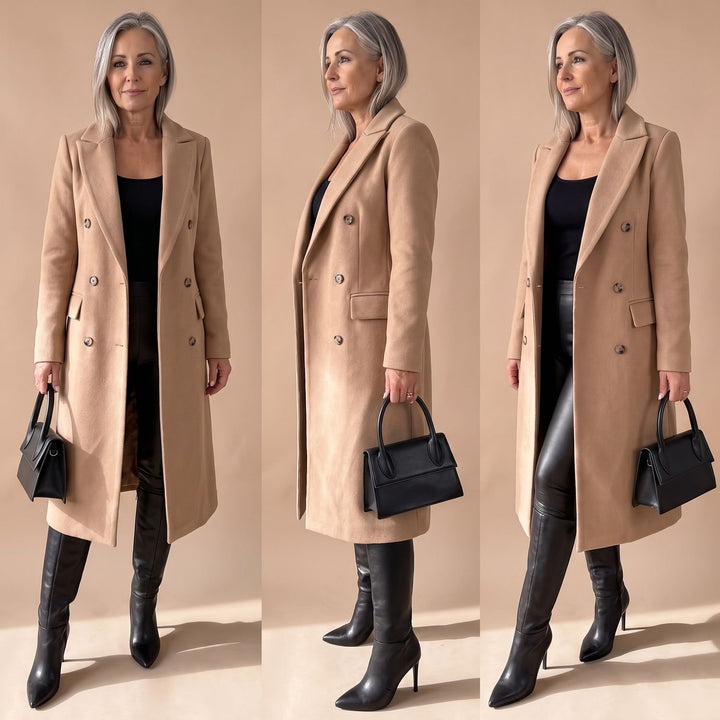 Women's Double-Breasted Longline Wool Coat Midi Overcoat