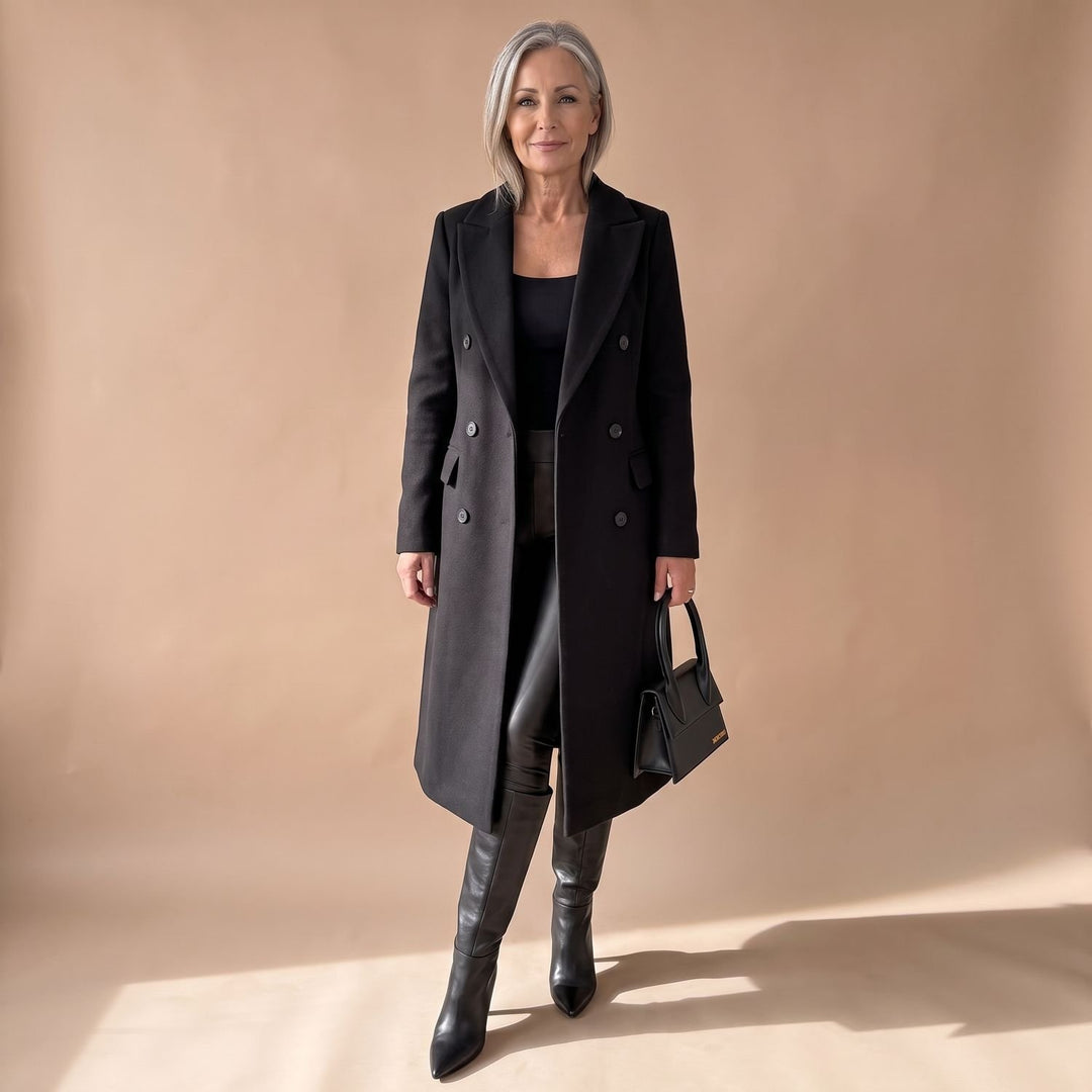 Women's Double-Breasted Longline Wool Coat Midi Overcoat