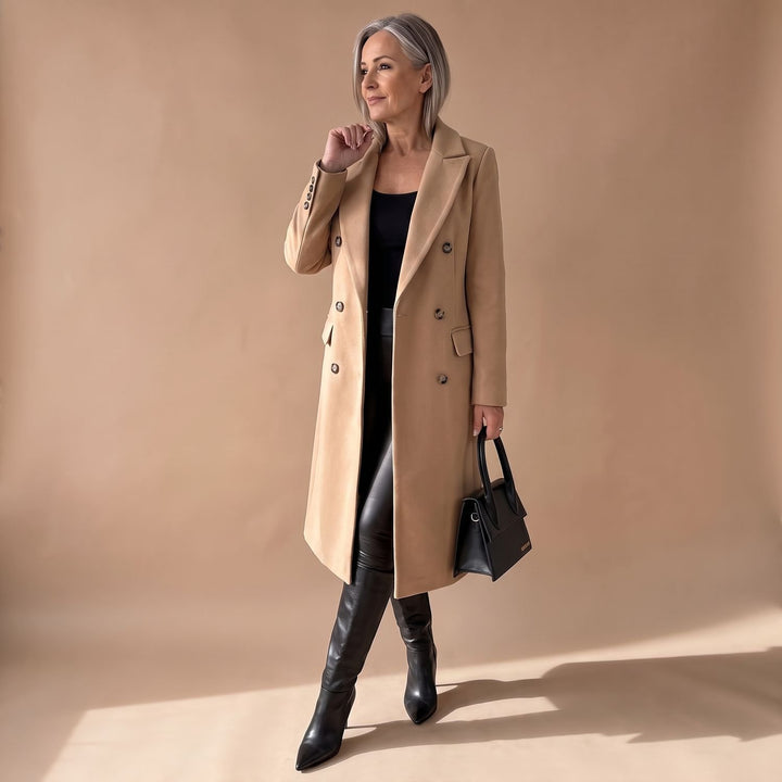 Women's Double-Breasted Longline Wool Coat Midi Overcoat