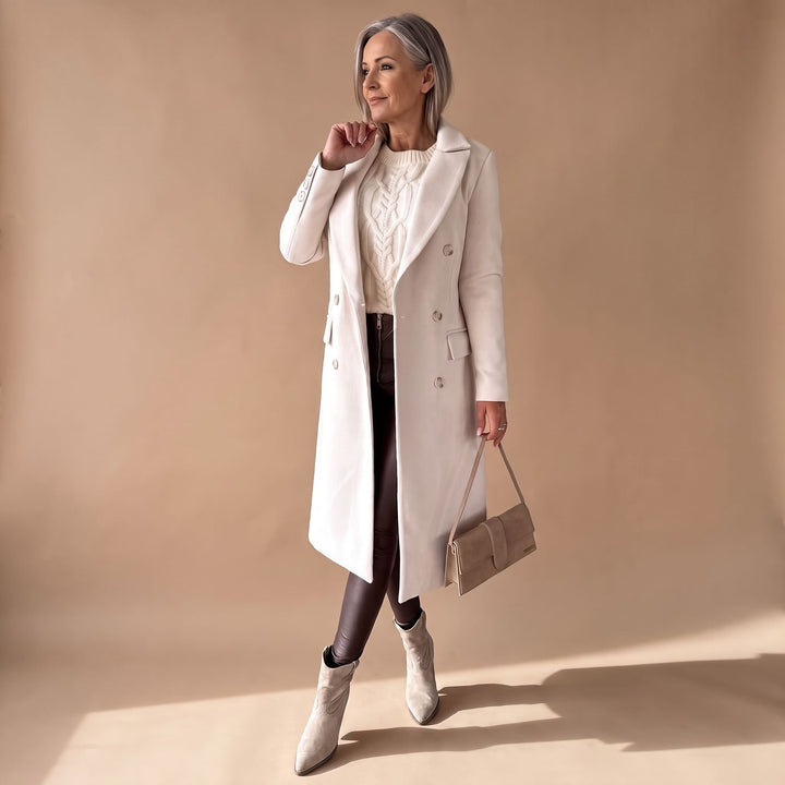 Women's Double-Breasted Longline Wool Coat Midi Overcoat - Beige
