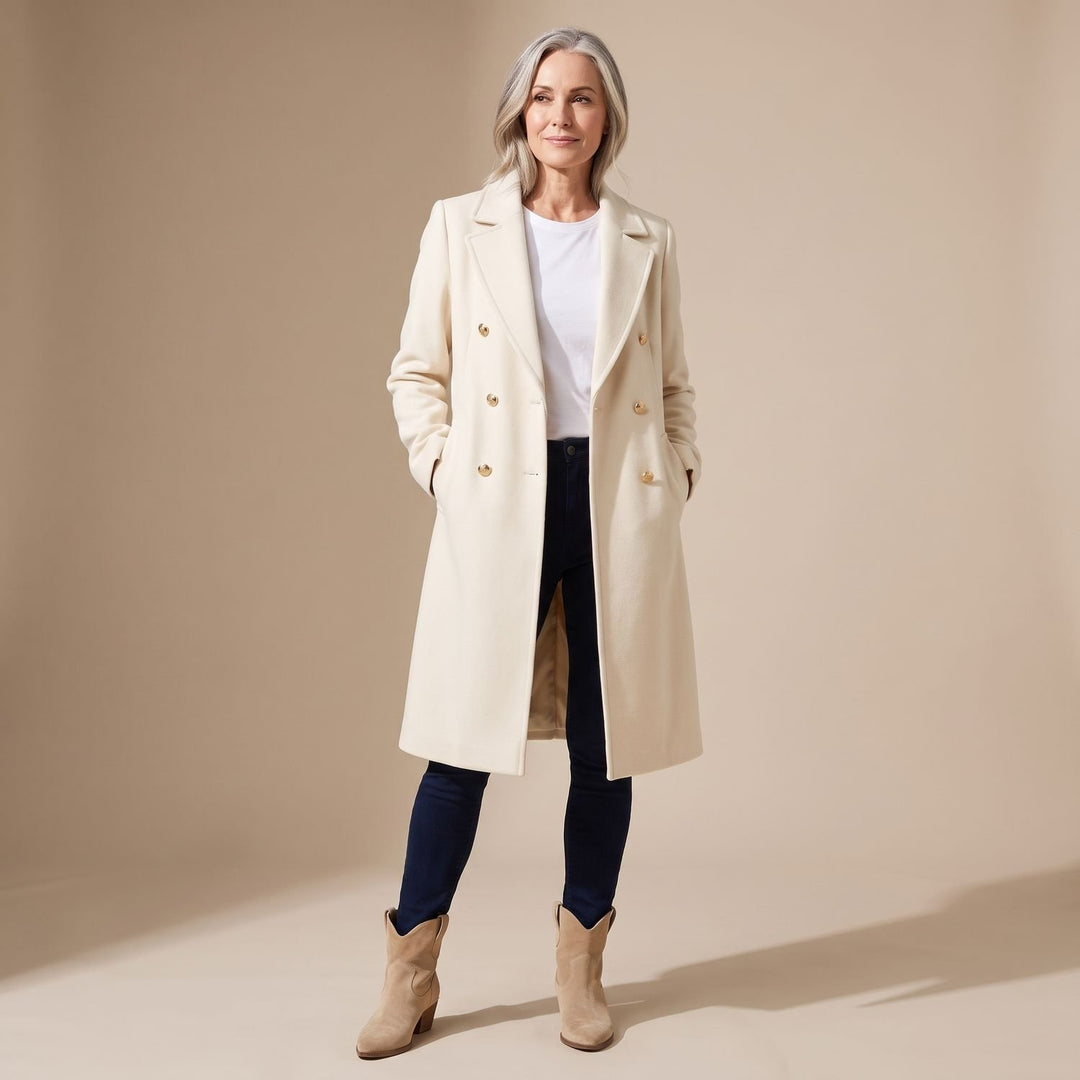 Women's Double-Breasted Longline Wool Coat Midi Overcoat