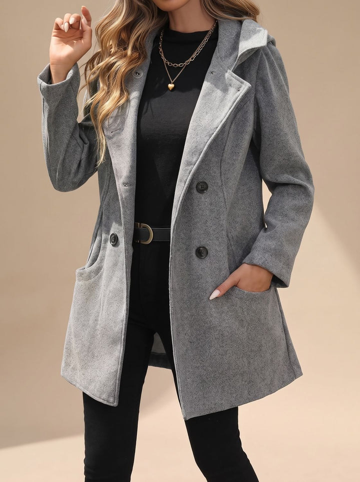 Women's Double-Breasted Notch-Lapel Wool-Blend Coat