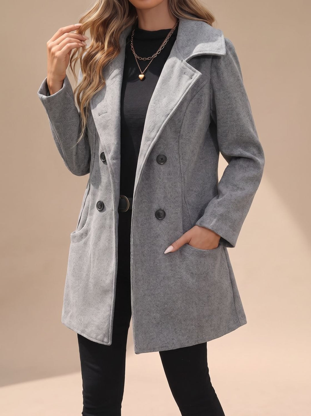 Women's Double-Breasted Notch-Lapel Wool-Blend Coat