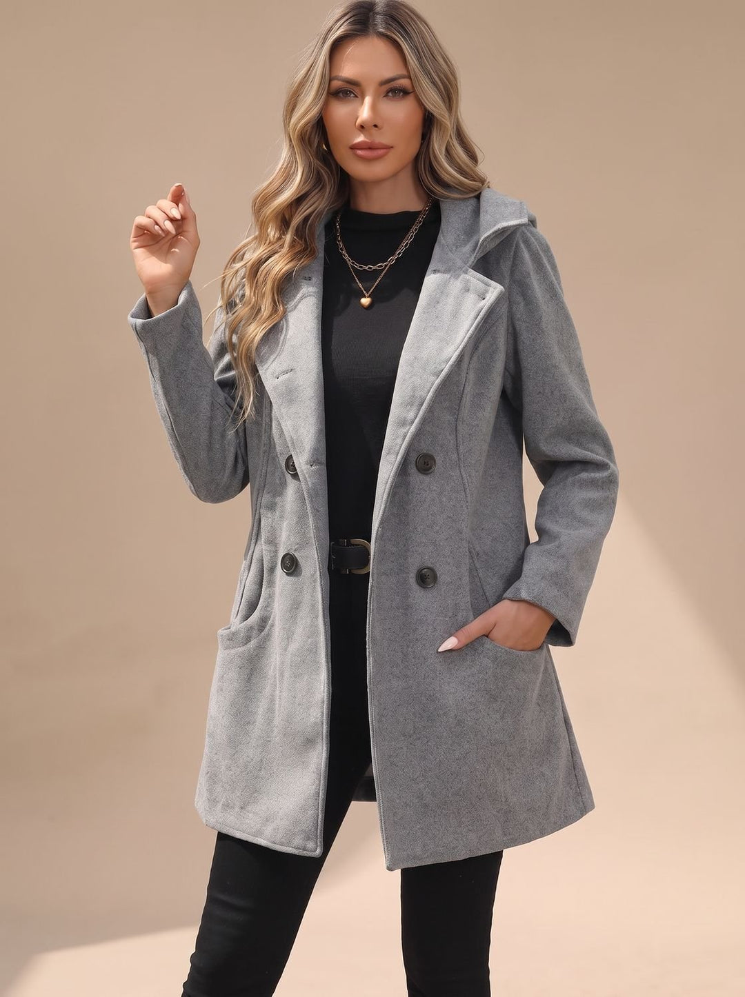 Women's Double-Breasted Notch-Lapel Wool-Blend Coat