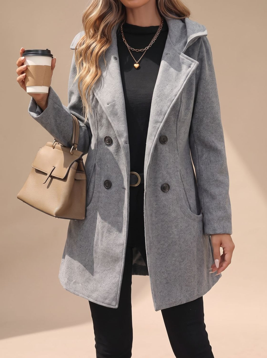 Women's Double-Breasted Notch-Lapel Wool-Blend Coat