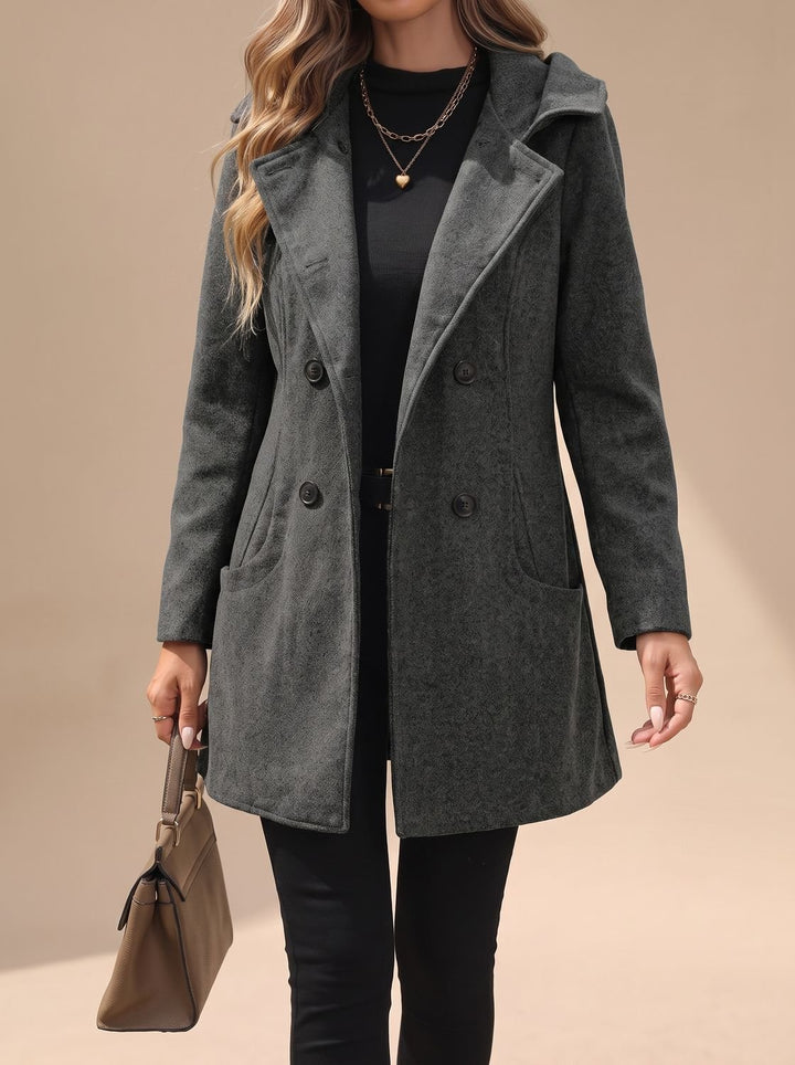 Women's Double-Breasted Notch-Lapel Wool-Blend Coat - Dark Gray
