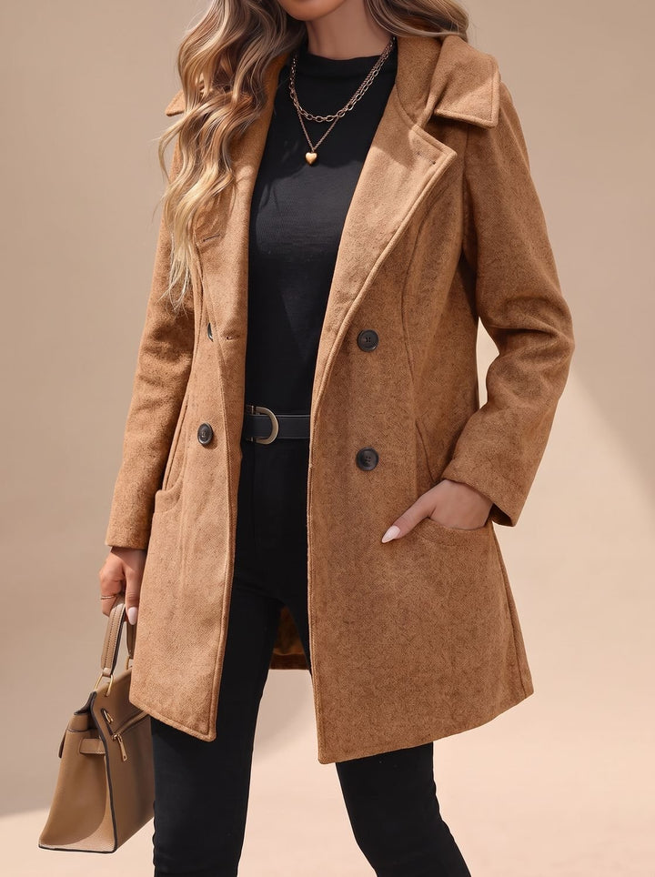 Women's Double-Breasted Notch-Lapel Wool-Blend Coat - Caramel
