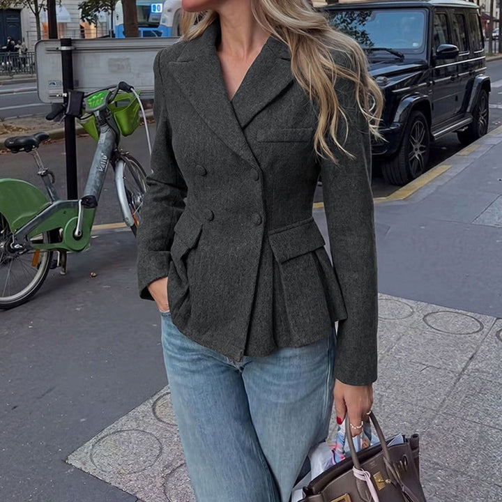 Women's Double-Breasted Peplum Long-Sleeve Blazer Jacket