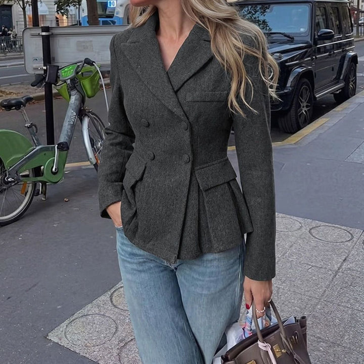 Women's Double-Breasted Peplum Long-Sleeve Blazer Jacket