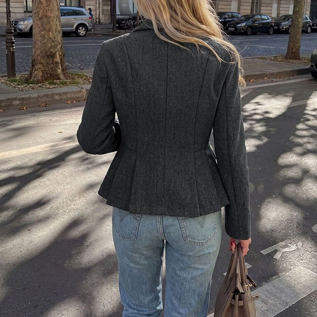 Women's Double-Breasted Peplum Long-Sleeve Blazer Jacket
