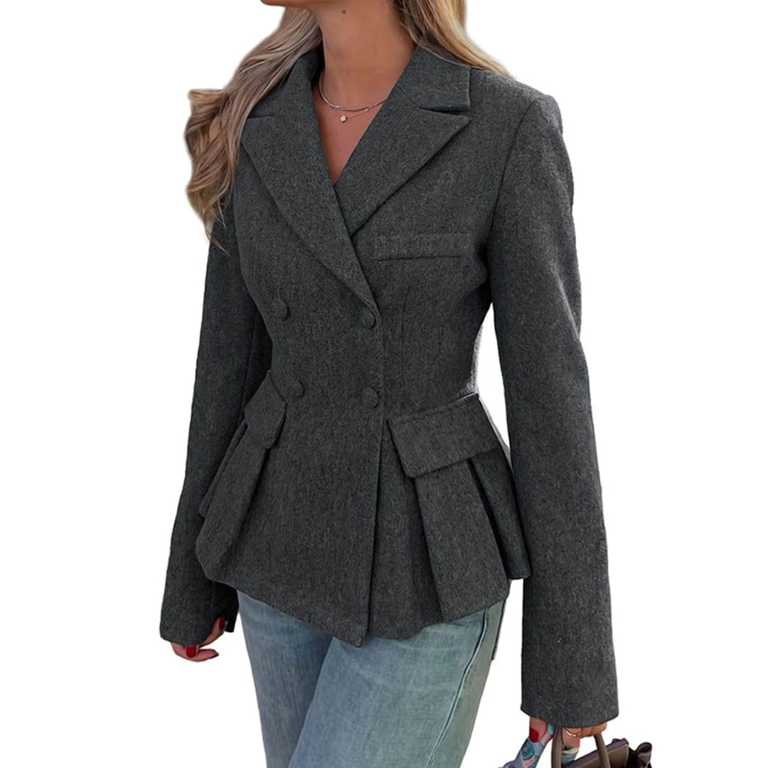 Women's Double-Breasted Peplum Long-Sleeve Blazer Jacket