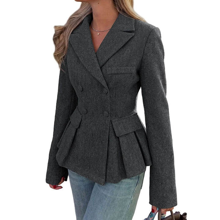 Women's Double-Breasted Peplum Long-Sleeve Blazer Jacket