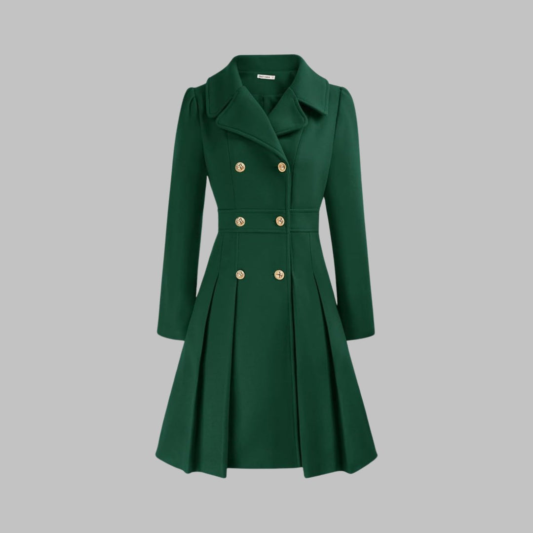 Women's Double-Breasted Pleated A-Line Coat Long Sleeve
