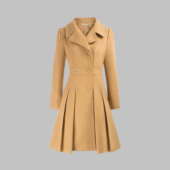 Women's Double-Breasted Pleated A-Line Coat Long Sleeve - Teal