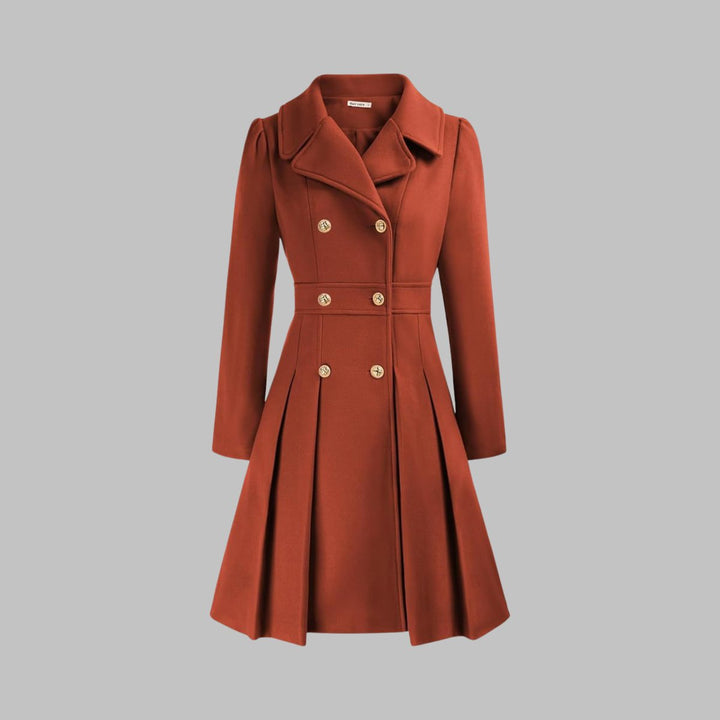Women's Double-Breasted Pleated A-Line Coat Long Sleeve