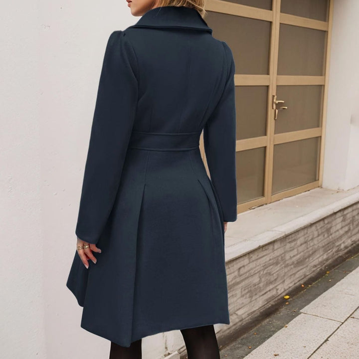 Women's Double-Breasted Pleated A-Line Longline Wool-Blend Coat