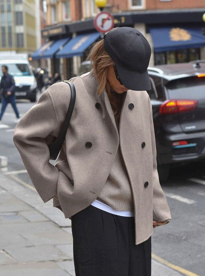 Women's Double-Breasted Stand-Collar Relaxed-Fit Pea Coat