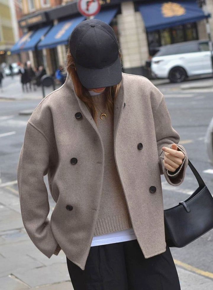 Women's Double-Breasted Stand-Collar Relaxed-Fit Pea Coat