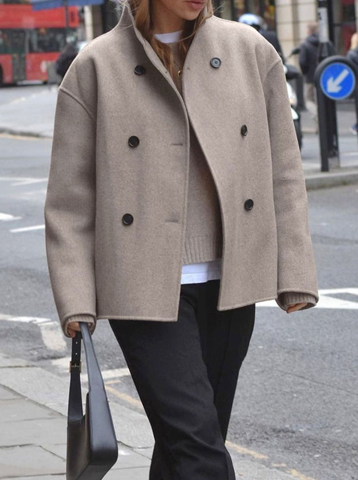 Women's Double-Breasted Stand-Collar Relaxed-Fit Pea Coat