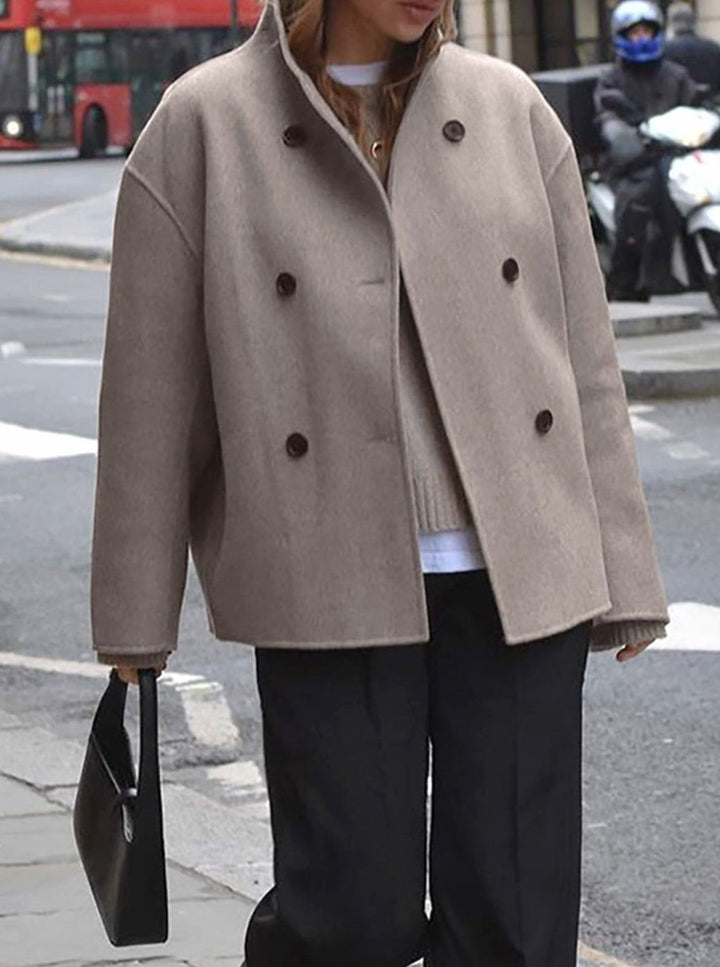 Women's Double-Breasted Stand-Collar Relaxed-Fit Pea Coat