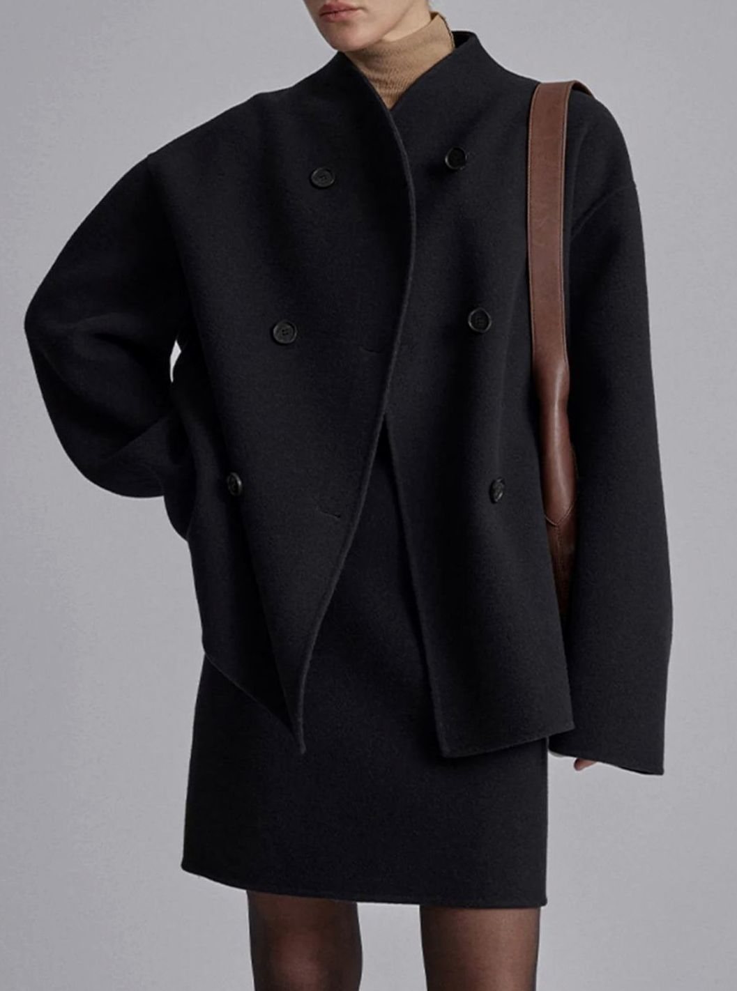 Women's Double-Breasted Stand-Collar Relaxed-Fit Pea Coat