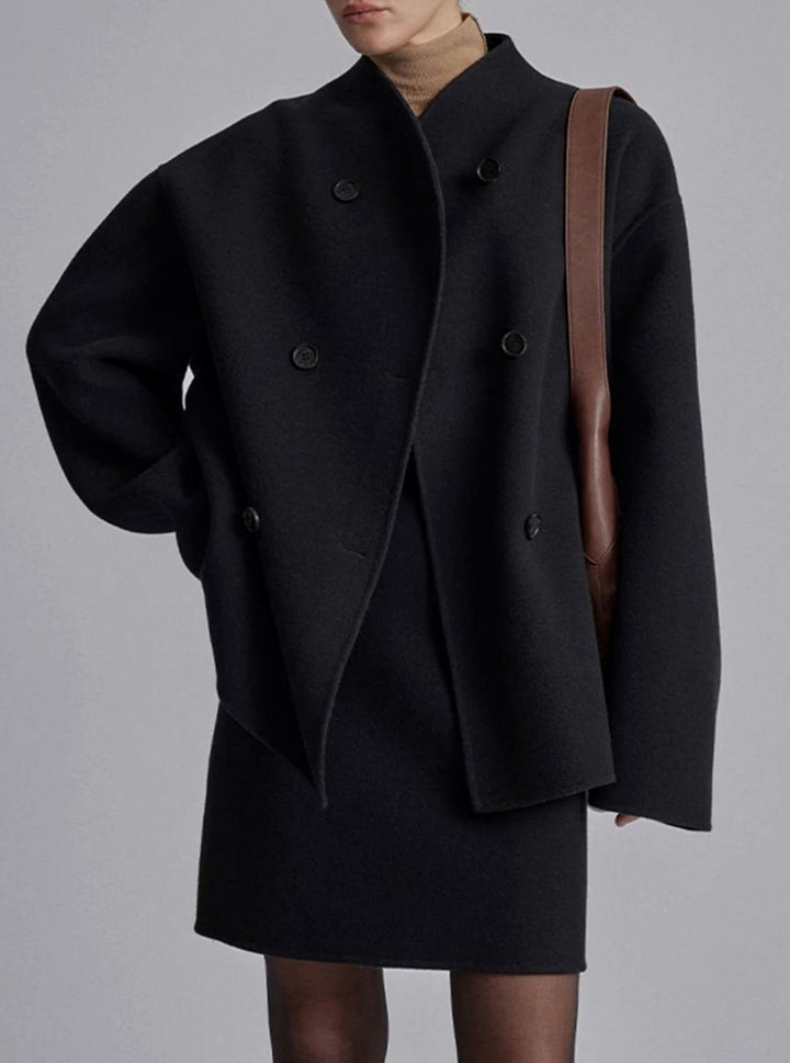 Women's Double-Breasted Stand-Collar Relaxed-Fit Pea Coat