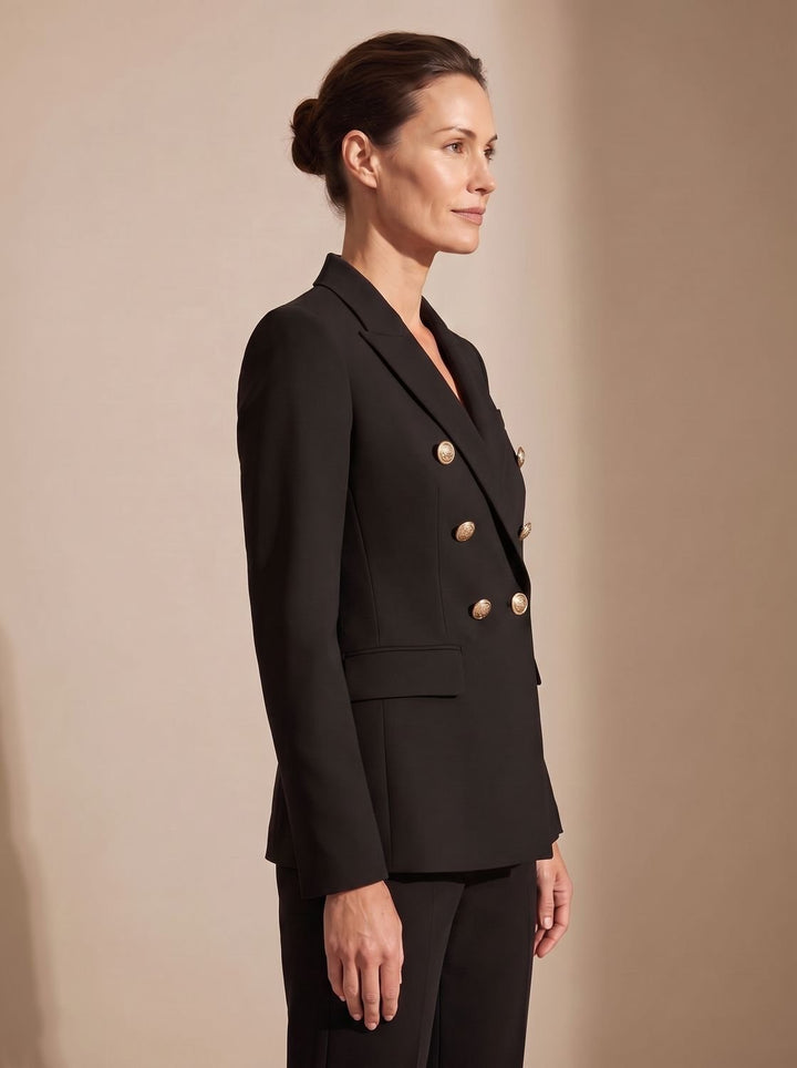 Women's Double-Breasted Tailored Blazer Gold-Tone Buttons