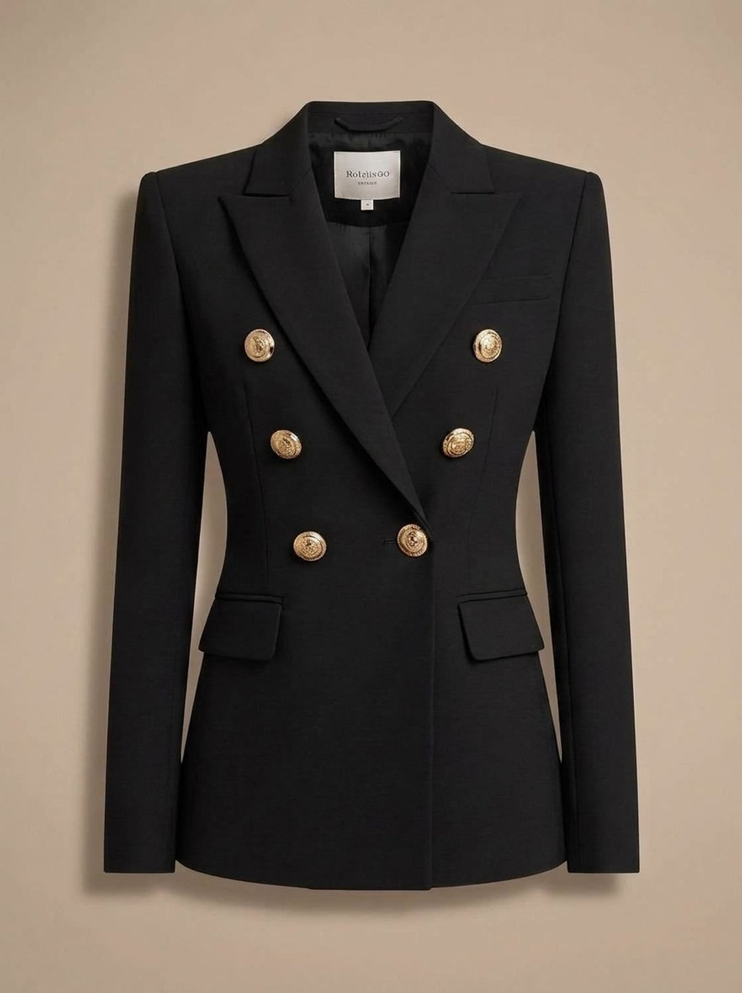 Women's Double-Breasted Tailored Blazer Gold-Tone Buttons