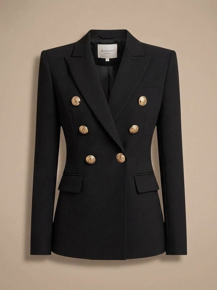 Women's Double-Breasted Tailored Blazer Gold-Tone Buttons