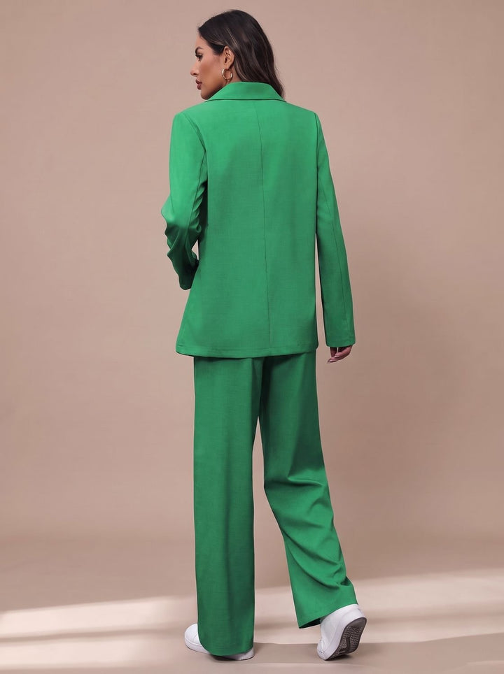 Women's Double-Breasted Tailored Wide-Leg Blazer Pant Suit Set