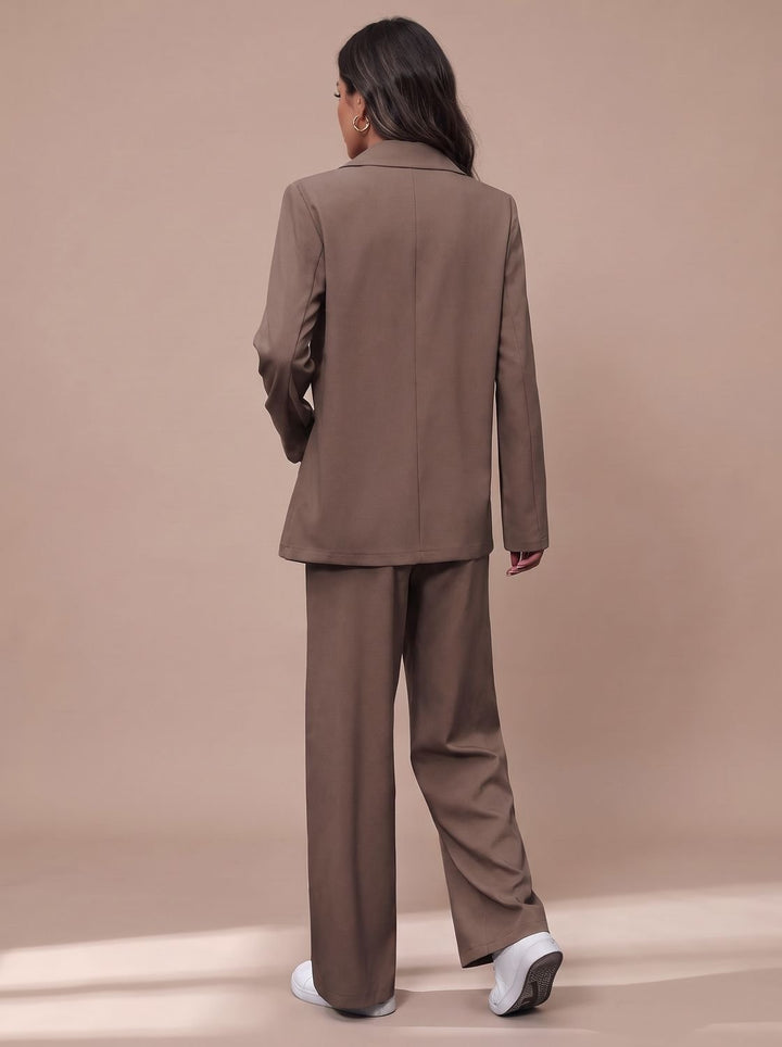 Women's Double-Breasted Tailored Wide-Leg Blazer Pant Suit Set