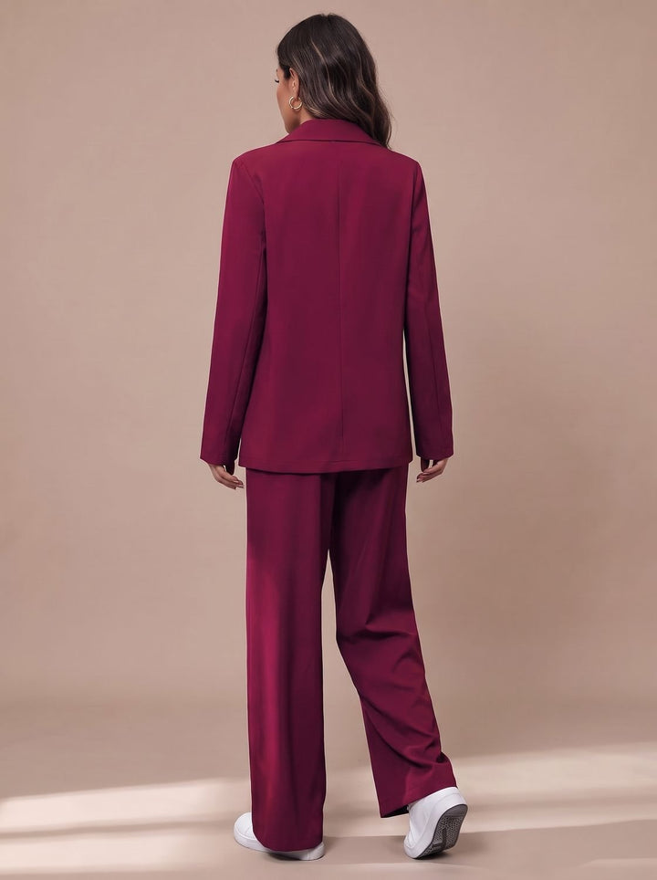 Women's Double-Breasted Tailored Wide-Leg Blazer Pant Suit Set