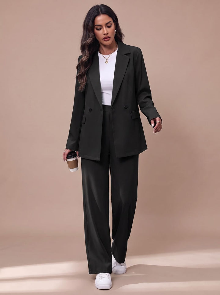 Women's Double-Breasted Tailored Wide-Leg Blazer Pant Suit Set