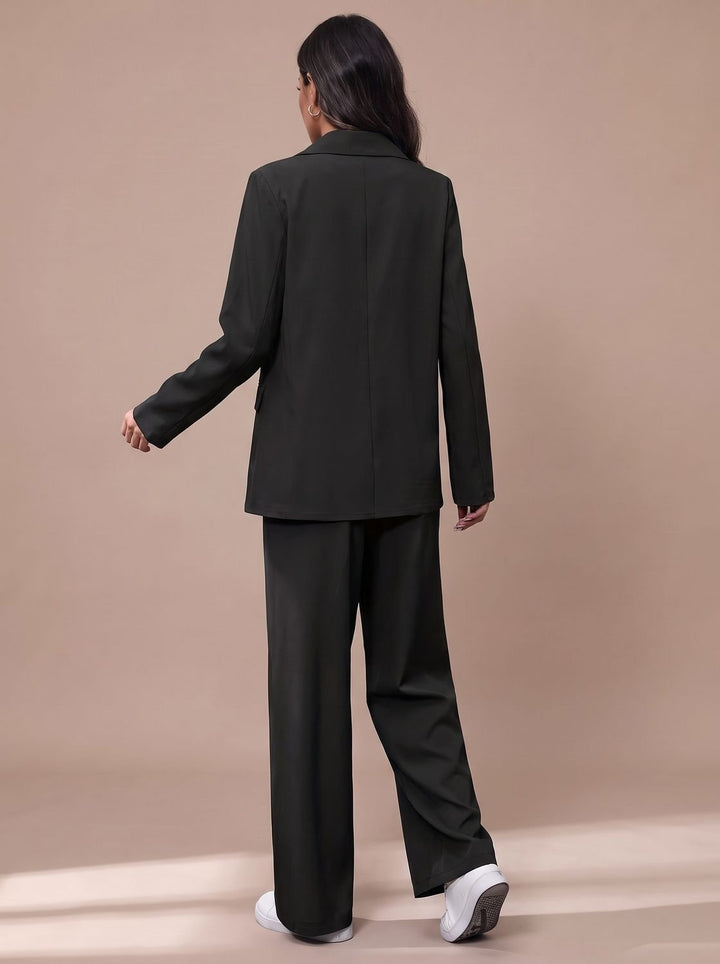 Women's Double-Breasted Tailored Wide-Leg Blazer Pant Suit Set