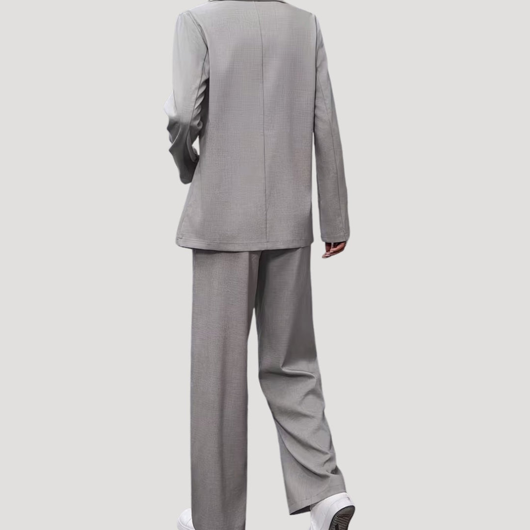 Women's Double-Breasted Tailored Wide-Leg Blazer Pant Suit Set