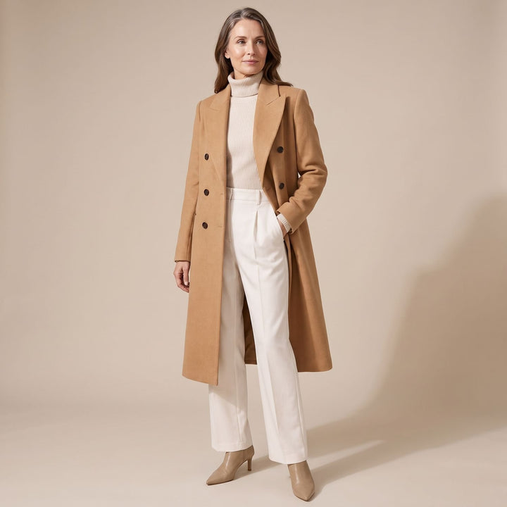 Women's Double-Breasted Wool-Blend Tailored Long Coat