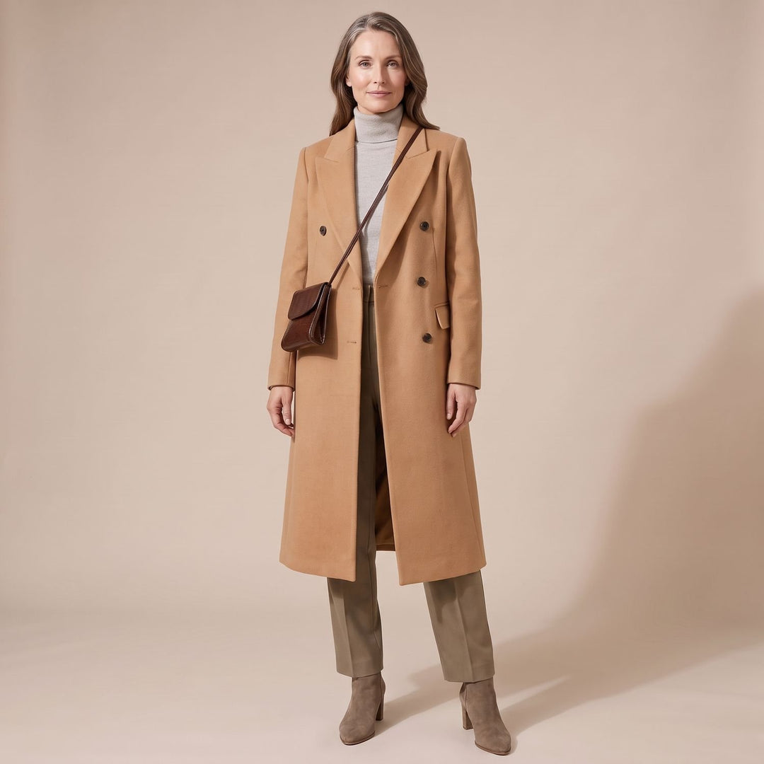 Women's Double-Breasted Wool-Blend Tailored Long Coat
