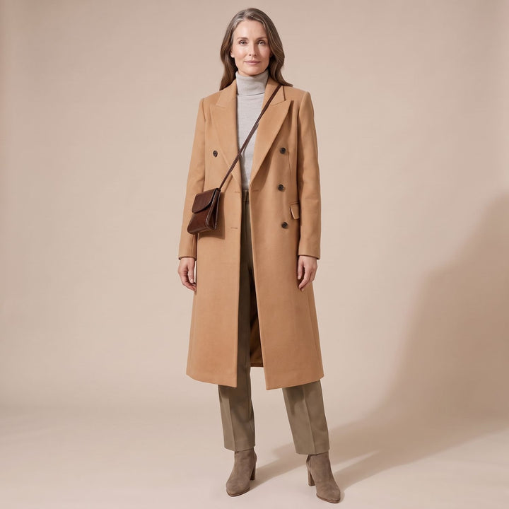 Women's Double-Breasted Wool-Blend Tailored Long Coat