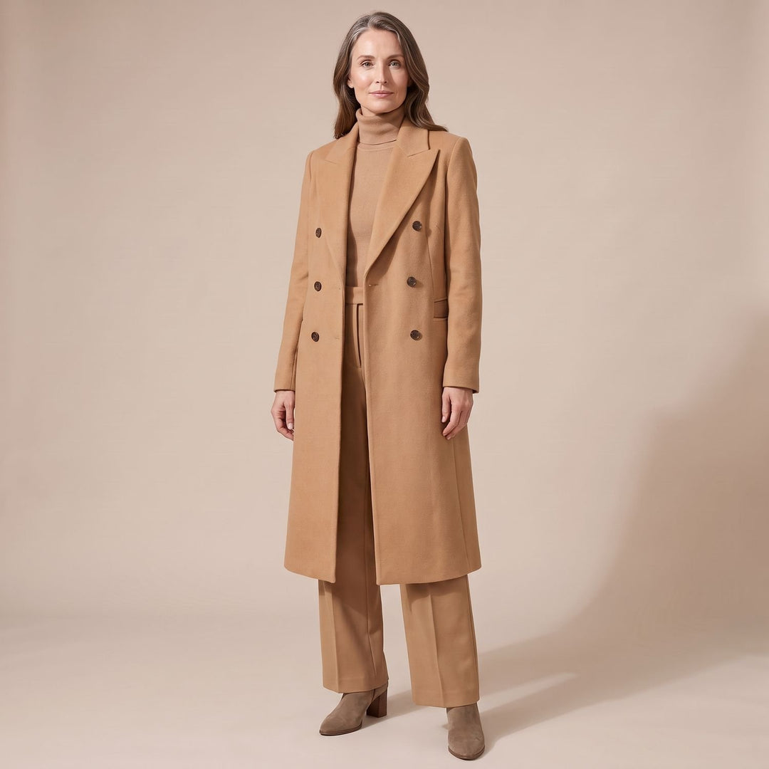 Women's Double-Breasted Wool-Blend Tailored Long Coat