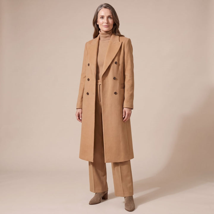 Women's Double-Breasted Wool-Blend Tailored Long Coat