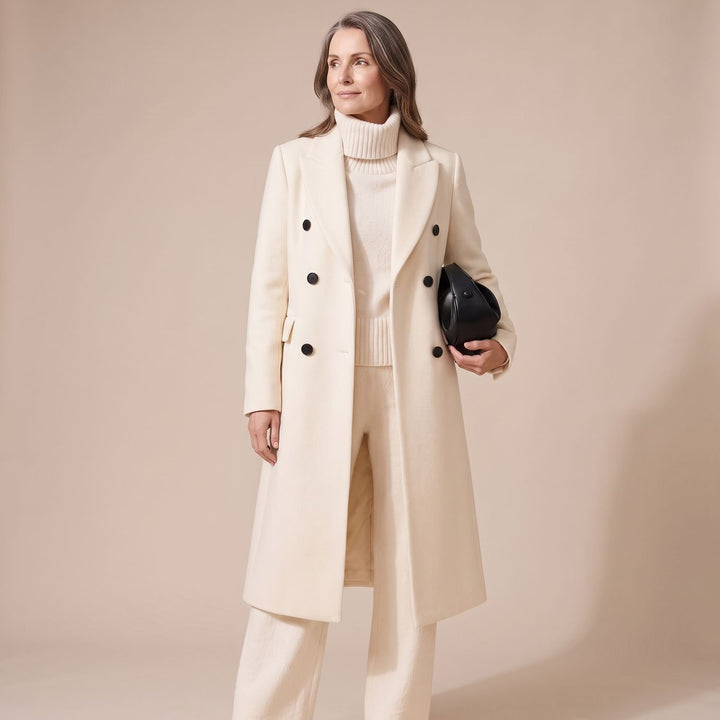 Women's Double-Breasted Wool-Blend Tailored Long Coat - White