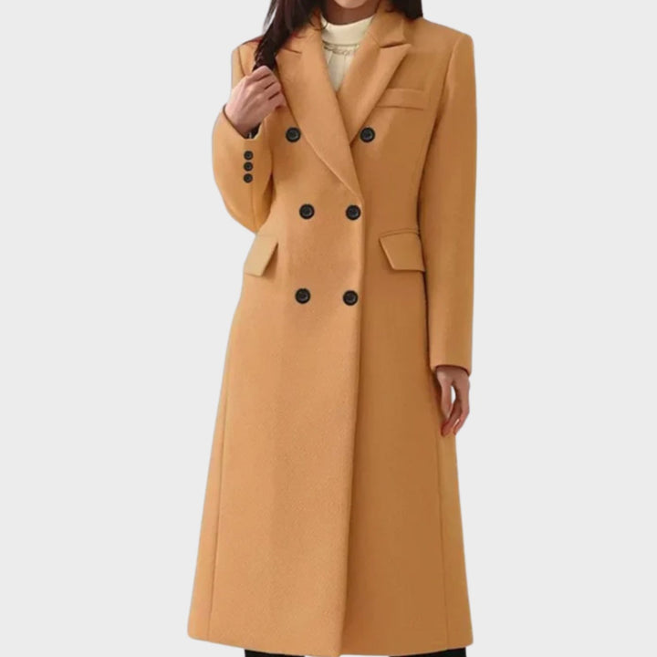 Women's Double-Breasted Wool Winter Coat Notch Lapel Long - Brown