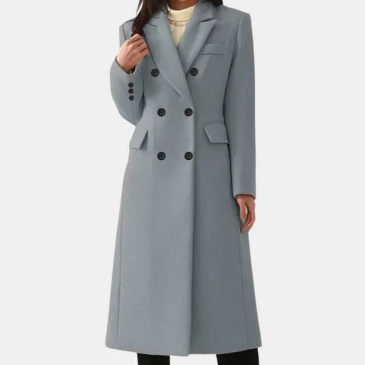 Women's Double-Breasted Wool Winter Coat Notch Lapel Long - Grey